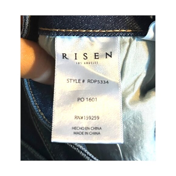 Risen Jeans High Rise Cross Over Straight Leg Dark Wash Jeans - Picture 7 of 7